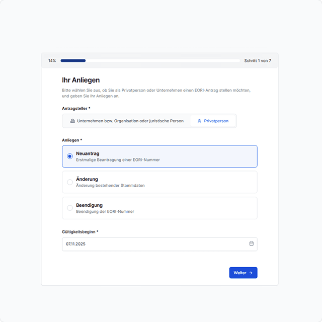 EORI-Antragsformular ausfüllen